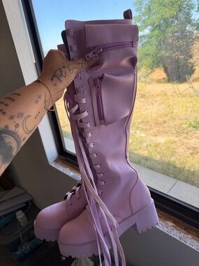 Purple Lace-Up Chunky Combat Boots - Women's